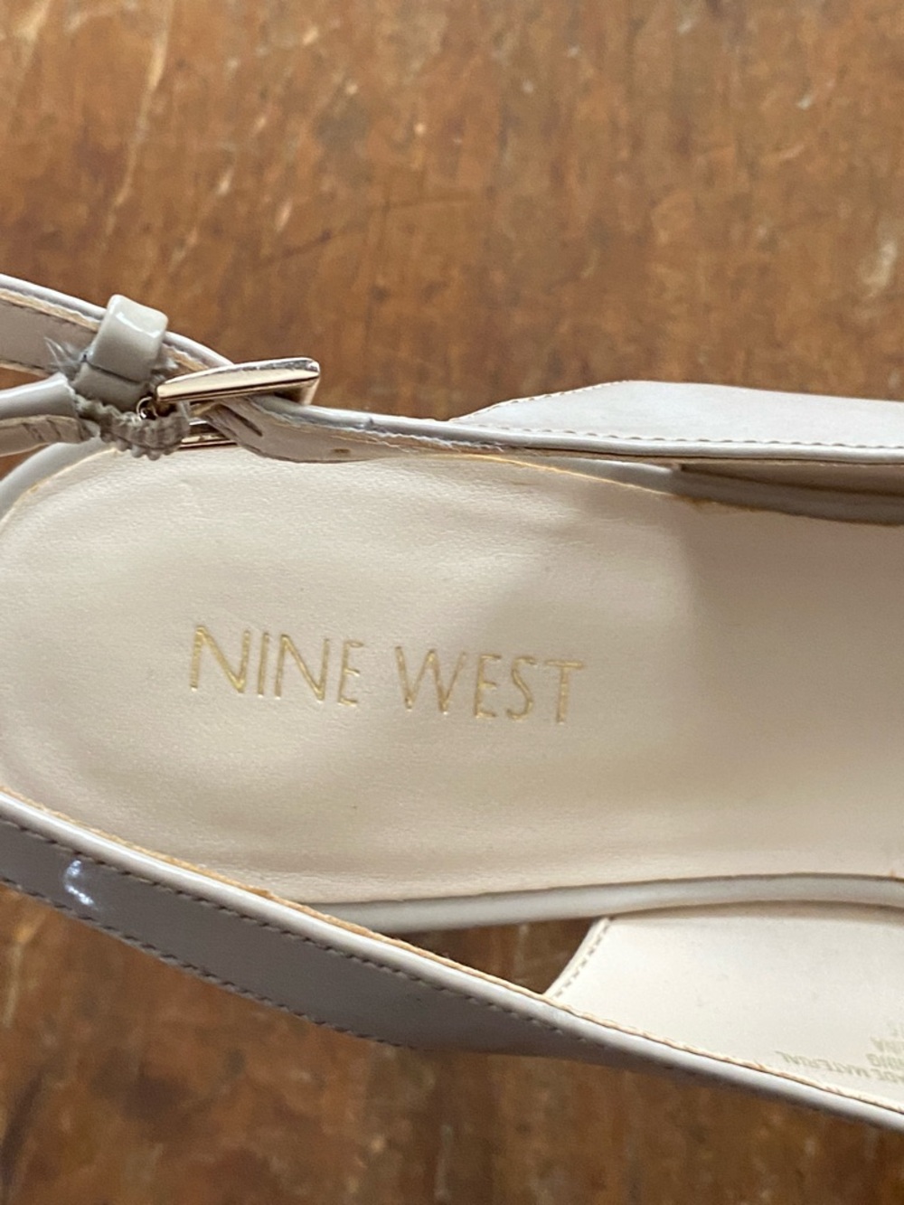 Nine West Taupe Patent Peep-Toe Slingback Heels - Picture 4 of 15